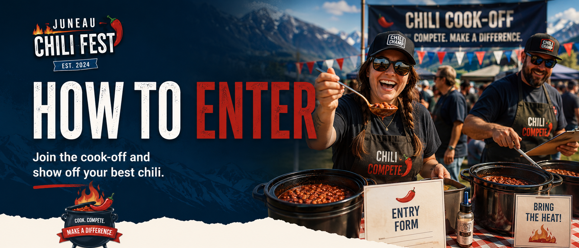 Cook-off contestant serving chili